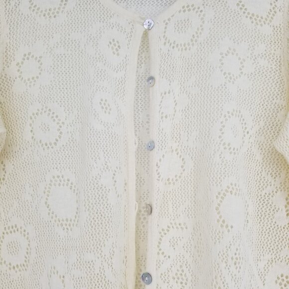 Gudrun Sjoden Wispy Pointelle Ivory Cardigan L - Summer, Boho, Cottage, Vintage - Picture 2 of 4